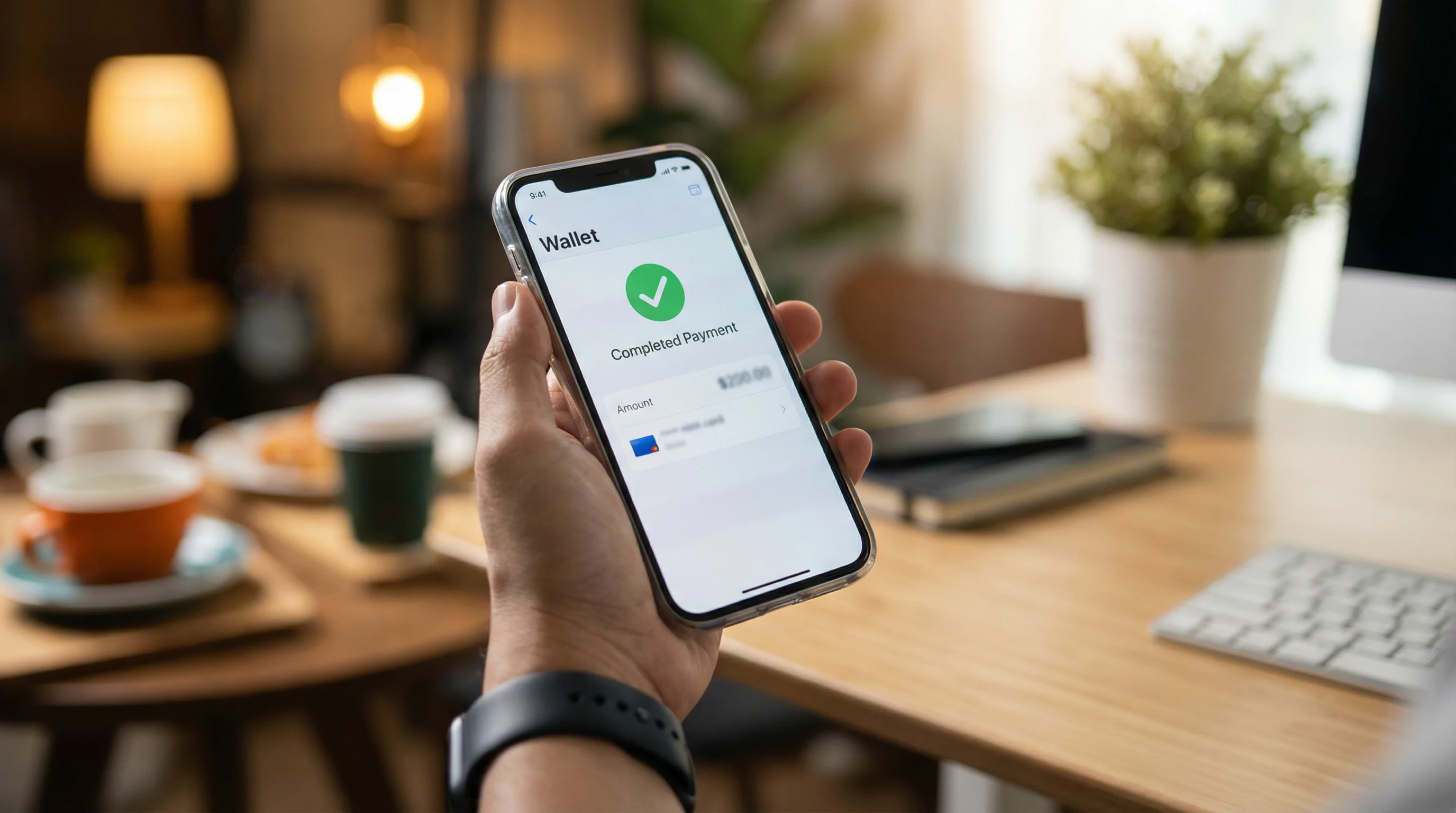 Smartphone screen showing a digital wallet payment confirmation for an online transaction