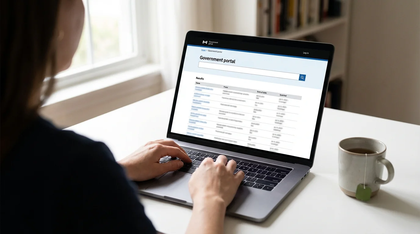 Person using a laptop to search the UKGC public register for a casino licence number